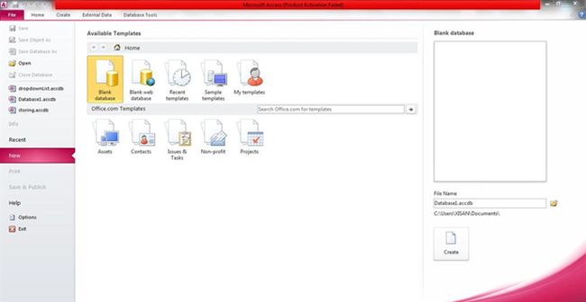 create a blank database